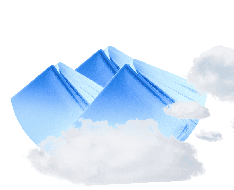 Blue crystal shapes with clouds